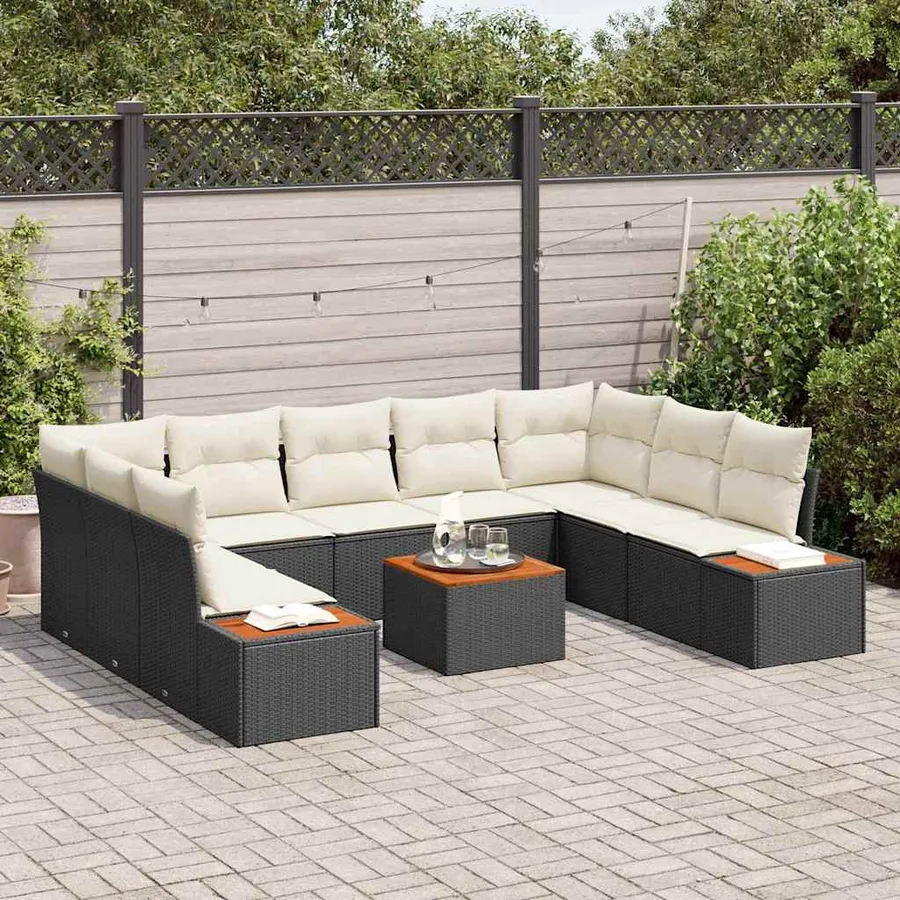 Ensemble de canapé de jardin 10 pcs Noir Poly rotin - 3