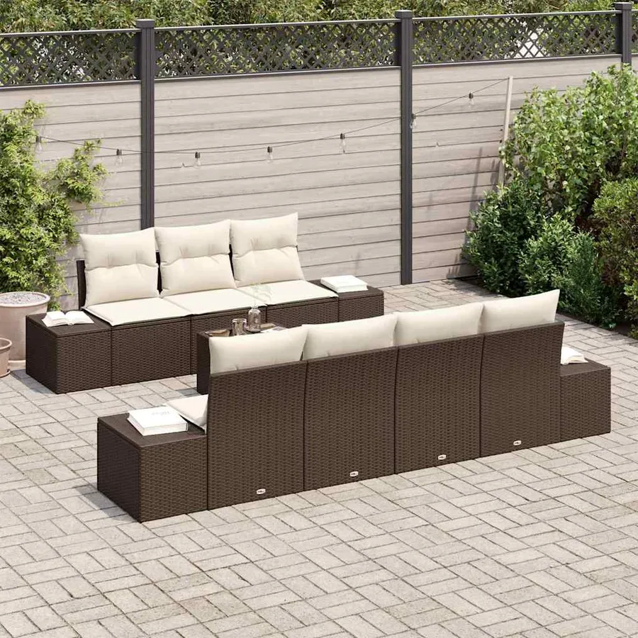 Ensemble de canapé de jardin 8 pcs Marron et Crème polyrotin - 3