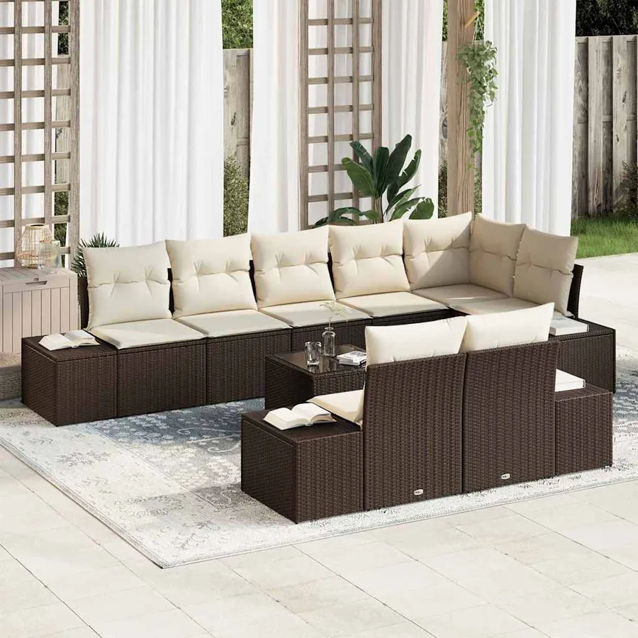 Ensemble de canapé de jardin Marron et Crème Poly rotin