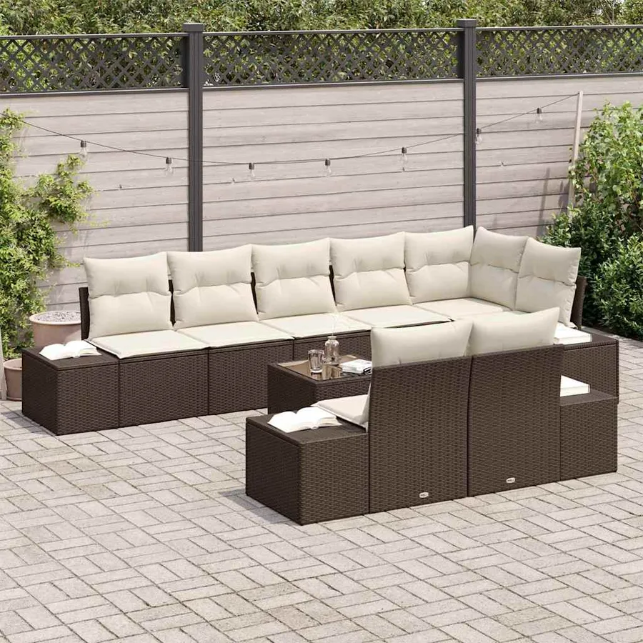 Ensemble de canapé de jardin Marron et Crème Poly rotin - 3