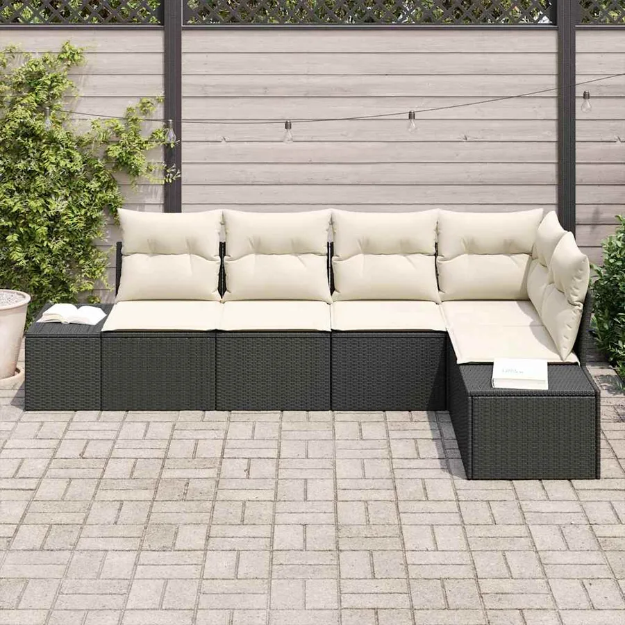 Ensemble de canapé de jardin 5 pcs Noir et Crème polyrotin - 3