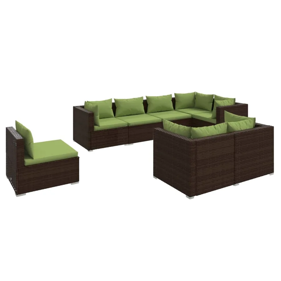 Salon de jardin 8 pcs avec coussins Résine tressée Marron - 2