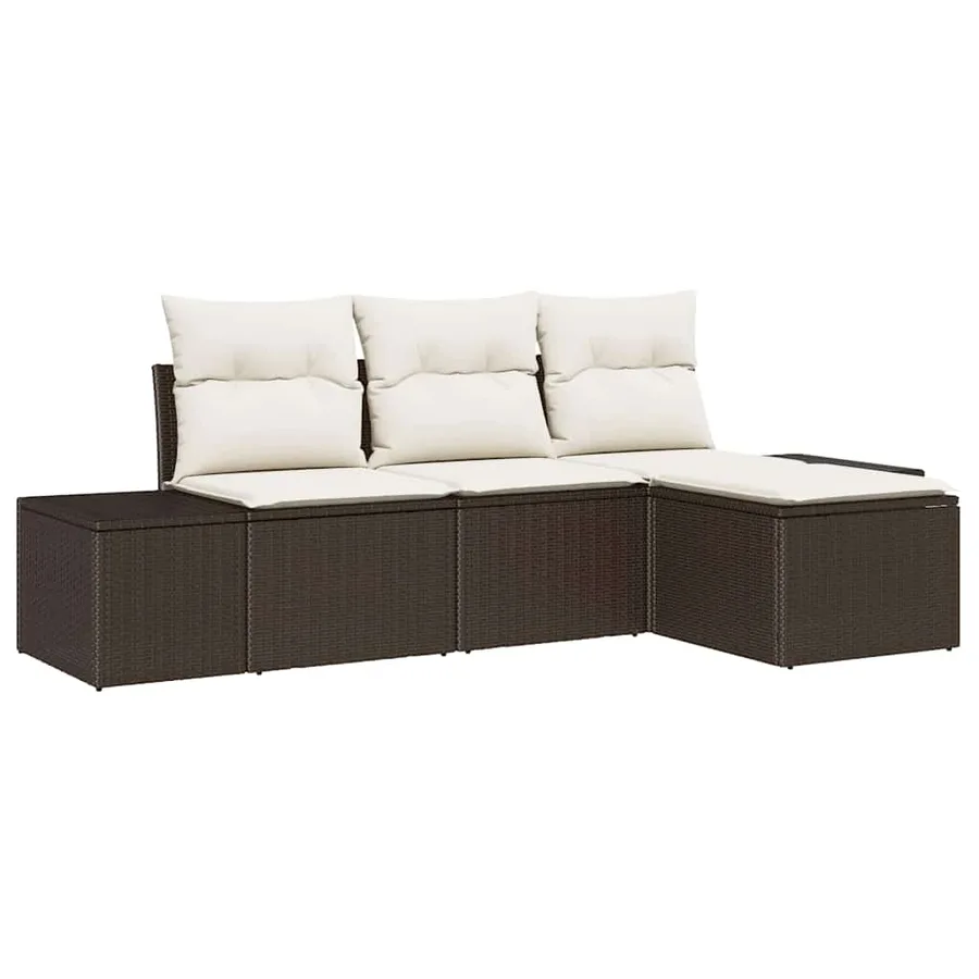 Ensemble de canapé de jardin 4 pcs Marron et Crème polyrotin - 2