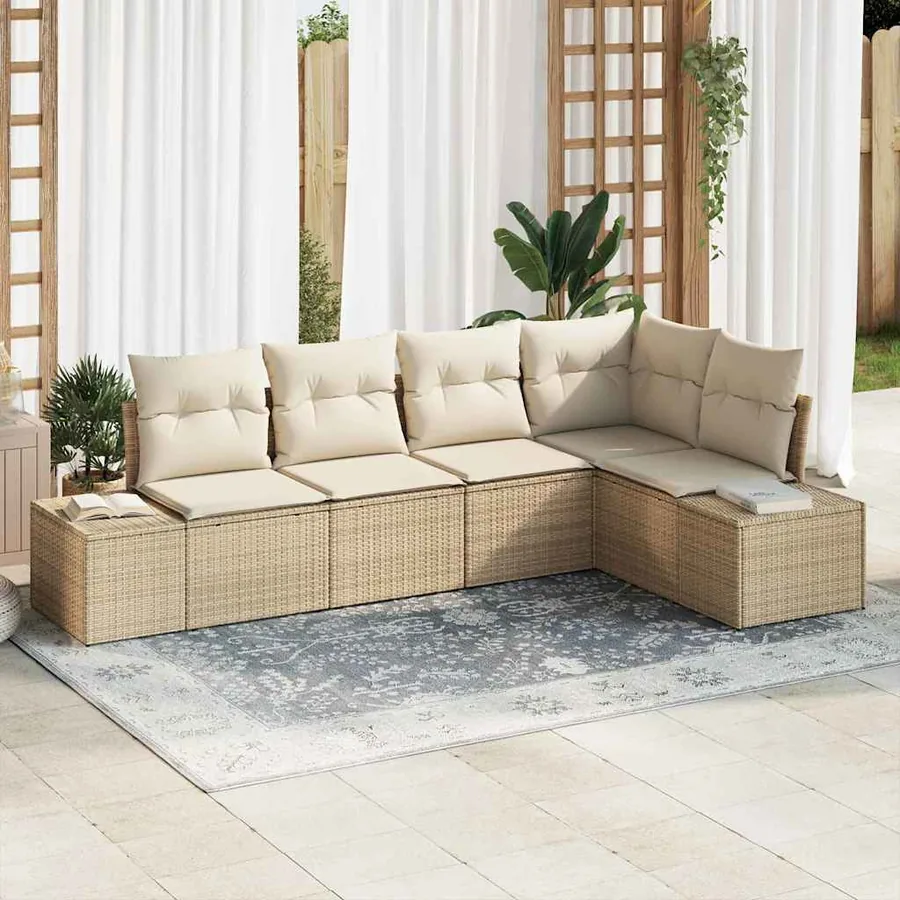Ensemble de canapé de jardin 5 pcs Beige et crème polyrotin