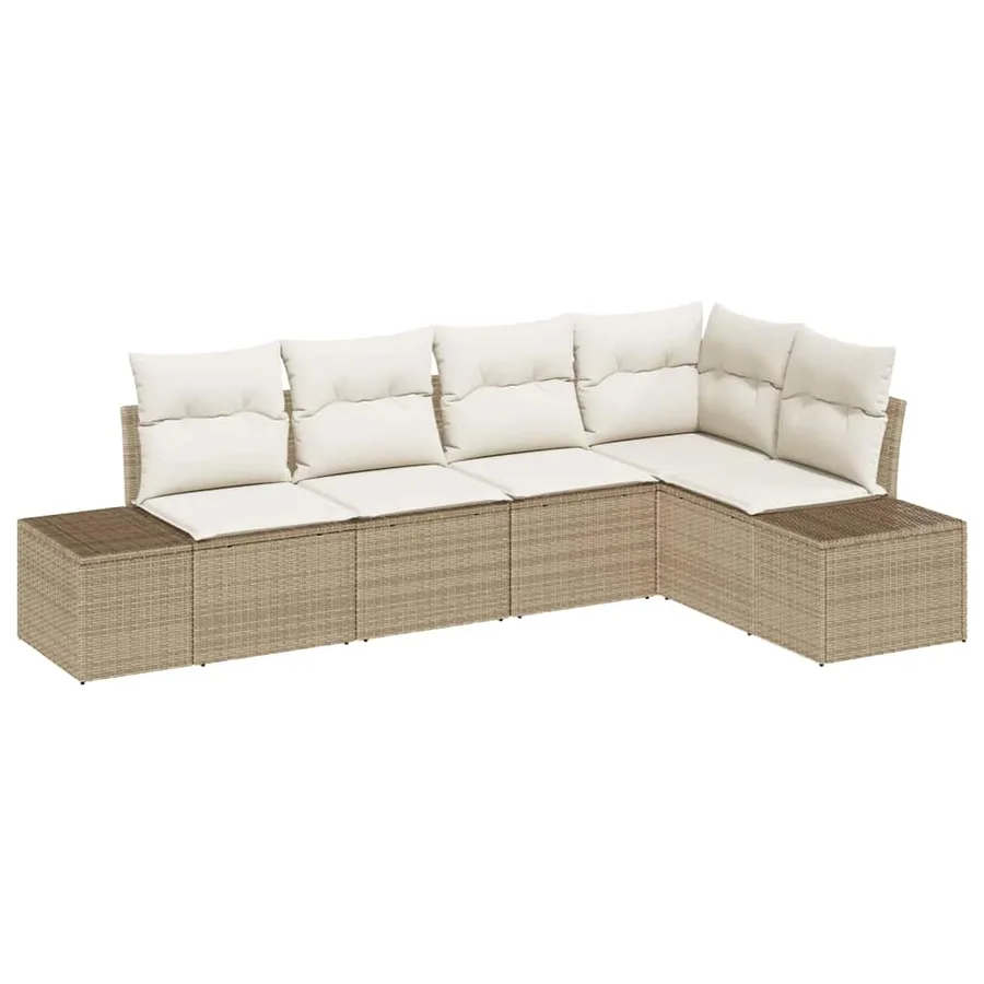 Ensemble de canapé de jardin 5 pcs Beige et crème polyrotin - 2