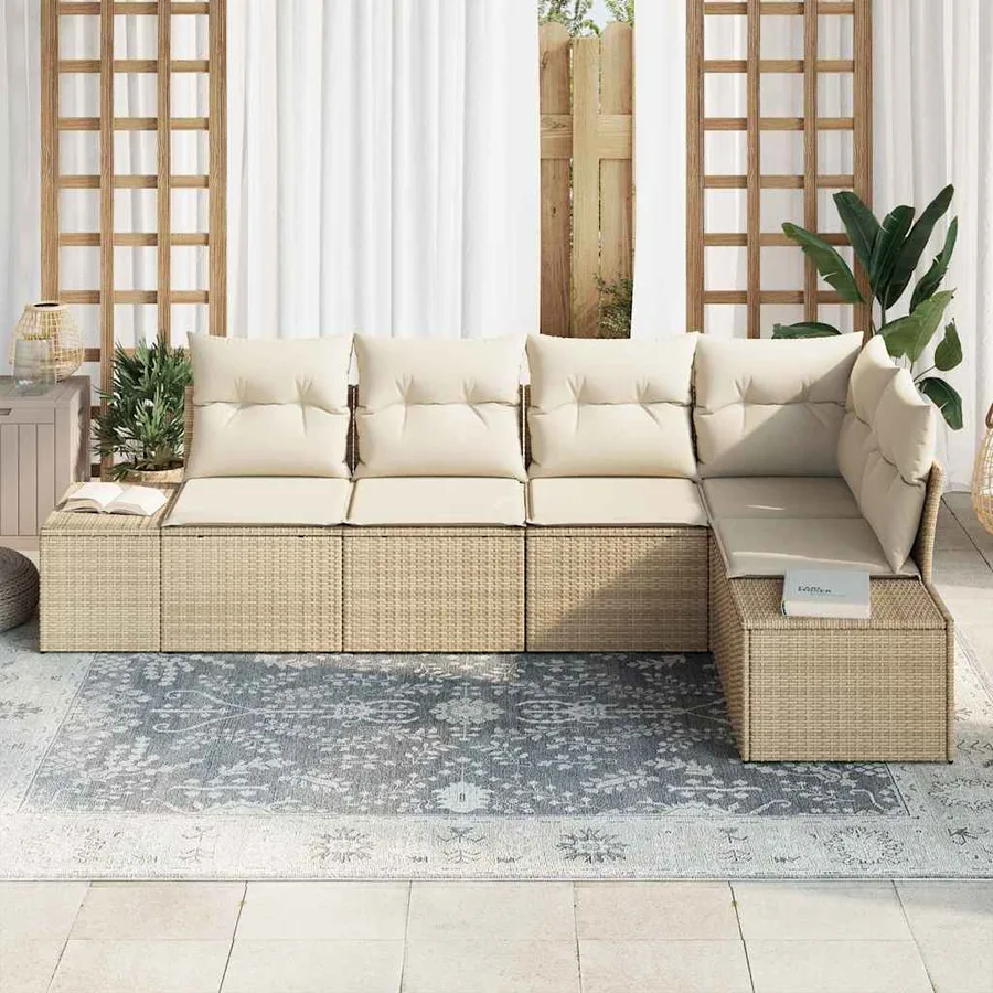 Ensemble de canapé de jardin 5 pcs Beige et crème polyrotin - 3