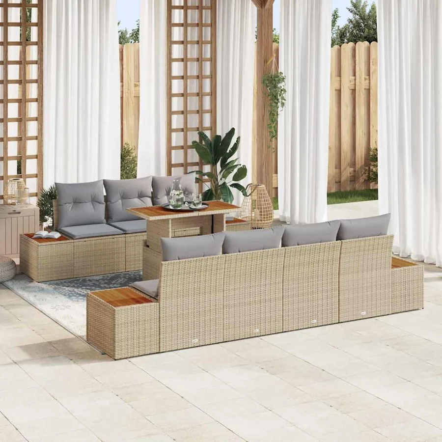 Ensemble de canapé de jardin 8 pcs Beige Poly rotin