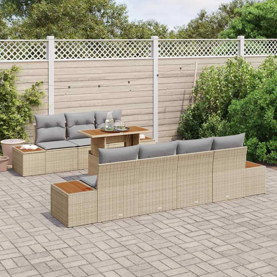 Ensemble de canapé de jardin 8 pcs Beige Poly rotin - 3