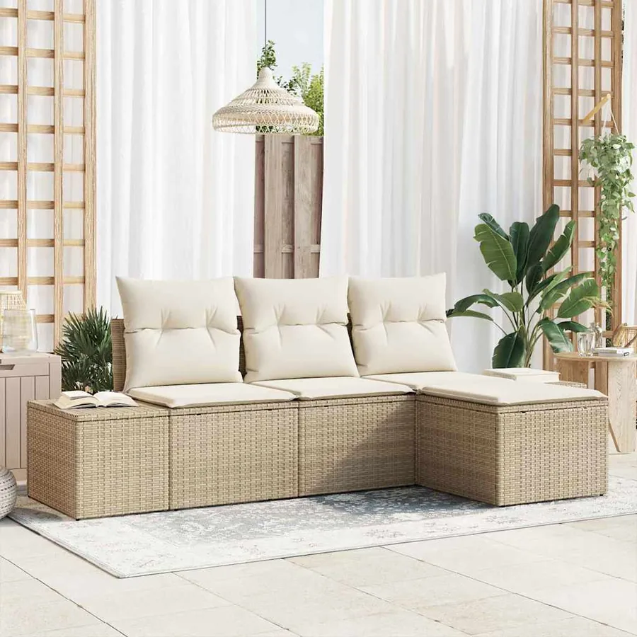 Ensemble de canapé de jardin 4 pcs Beige et crème polyrotin