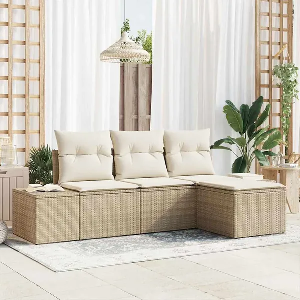 Ensemble de canapé de jardin 4 pcs Beige et crème polyrotin