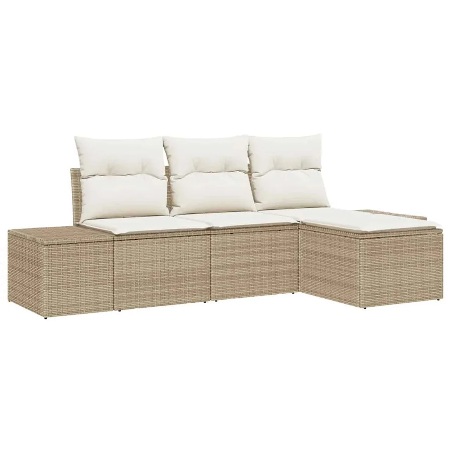 Ensemble de canapé de jardin 4 pcs Beige et crème polyrotin - 2