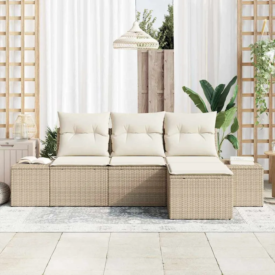 Ensemble de canapé de jardin 4 pcs Beige et crème polyrotin - 3