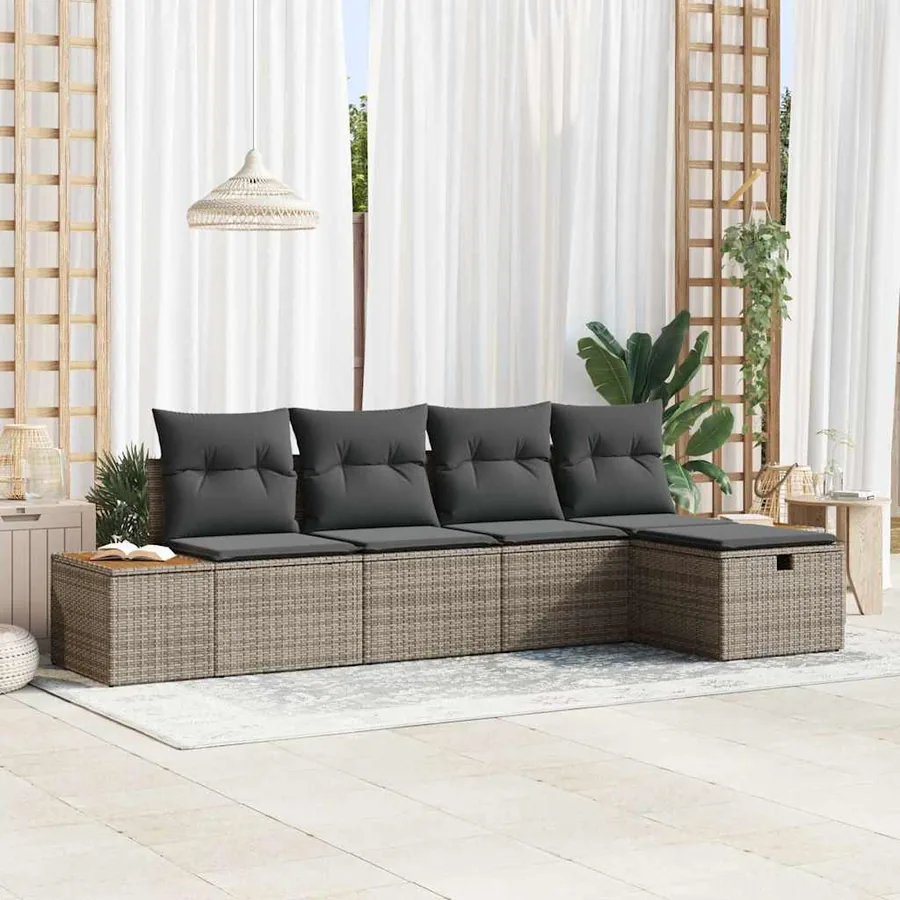 Ensemble de canapé de jardin avec coussin 5 pcs Gris polyrotin