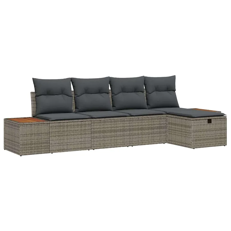 Ensemble de canapé de jardin avec coussin 5 pcs Gris polyrotin - 2