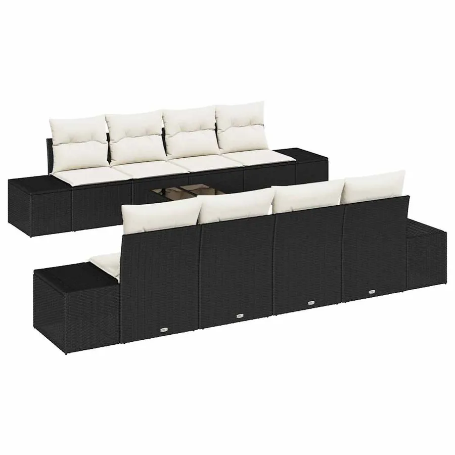 Ensemble de canapé de jardin 8 pcs Noir et Crème polyrotin - 2