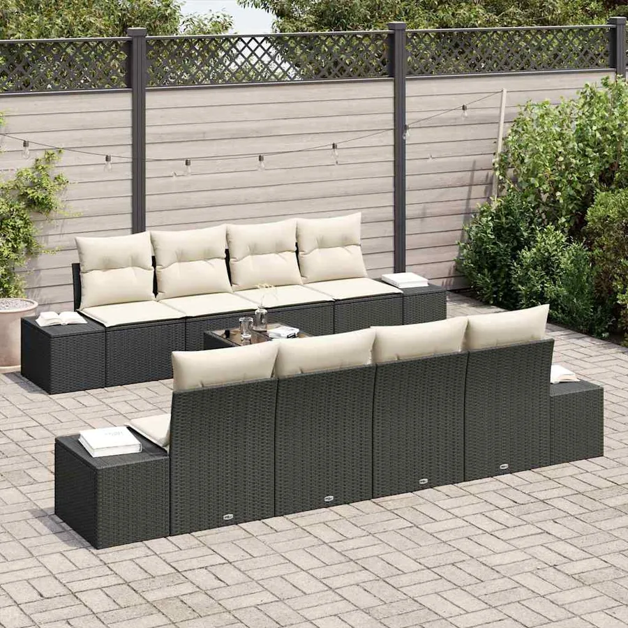 Ensemble de canapé de jardin 8 pcs Noir et Crème polyrotin - 3