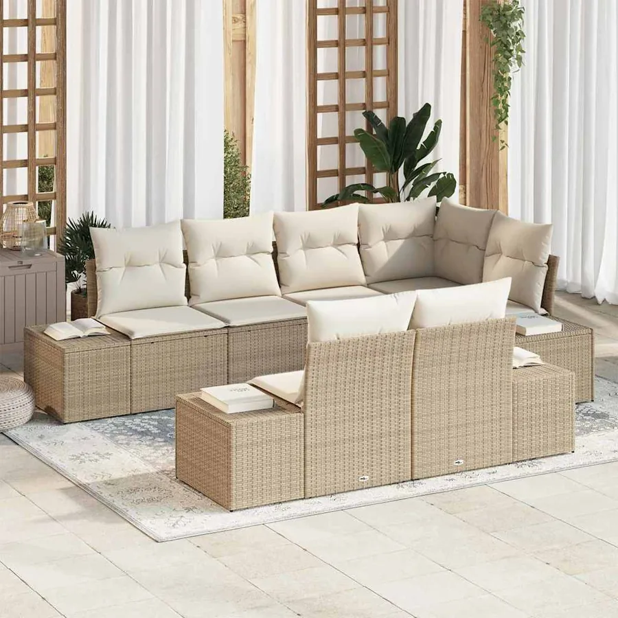 Ensemble de canapé de jardin 7 pcs Beige et crème polyrotin