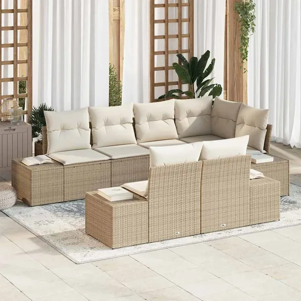 Ensemble de canapé de jardin 7 pcs Beige et crème polyrotin