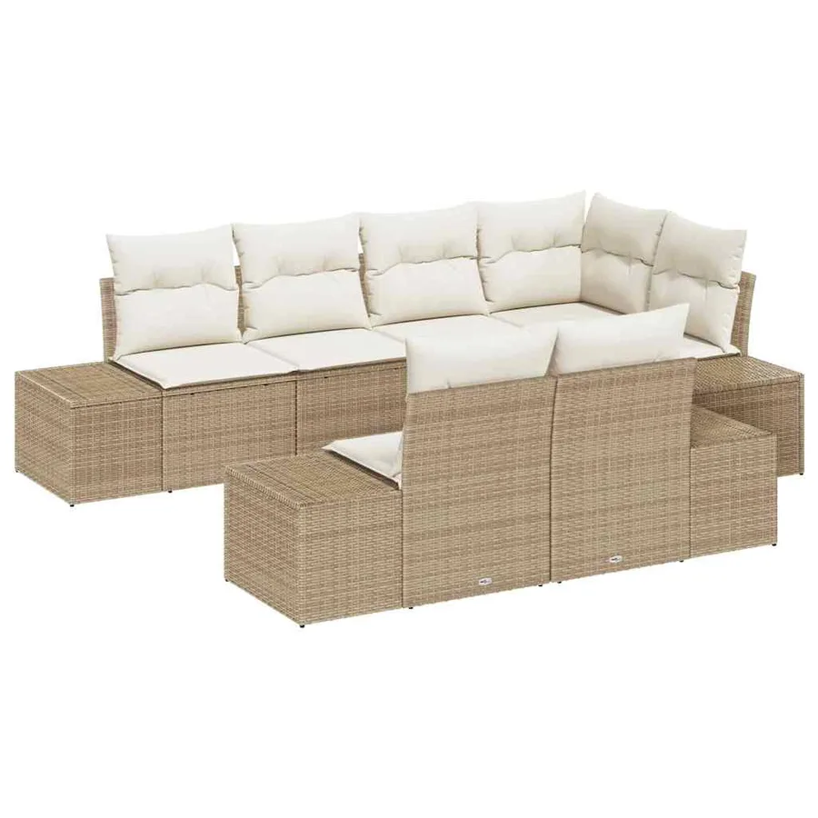 Ensemble de canapé de jardin 7 pcs Beige et crème polyrotin - 2