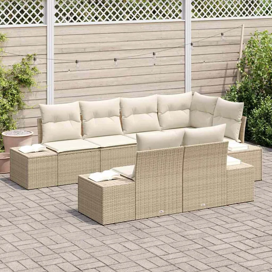 Ensemble de canapé de jardin 7 pcs Beige et crème polyrotin - 3