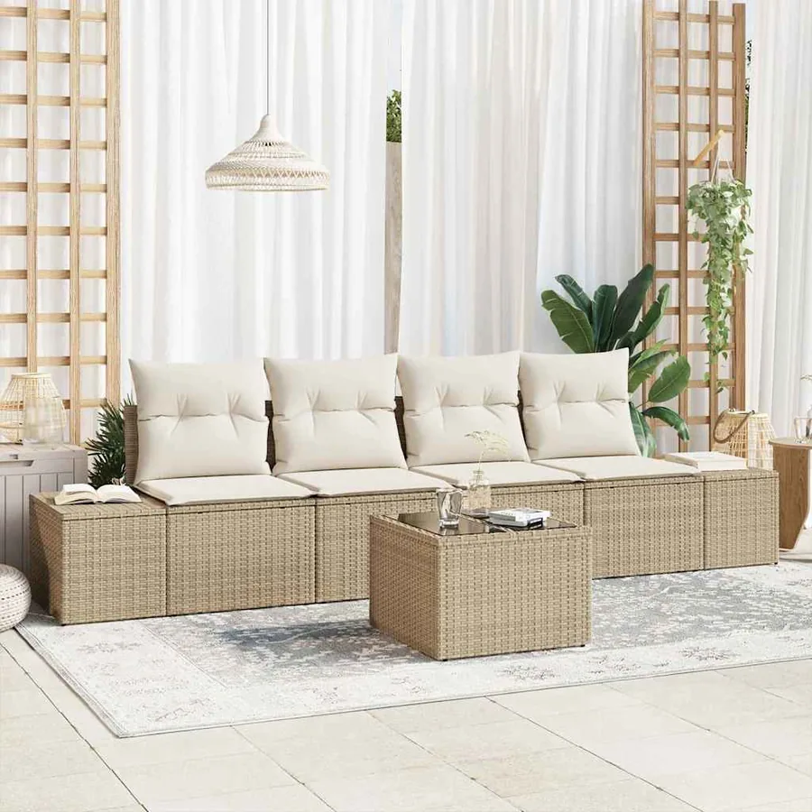 Ensemble de canapé de jardin 5 pcs Beige et crème polyrotin