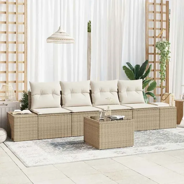 Ensemble de canapé de jardin 5 pcs Beige et crème polyrotin