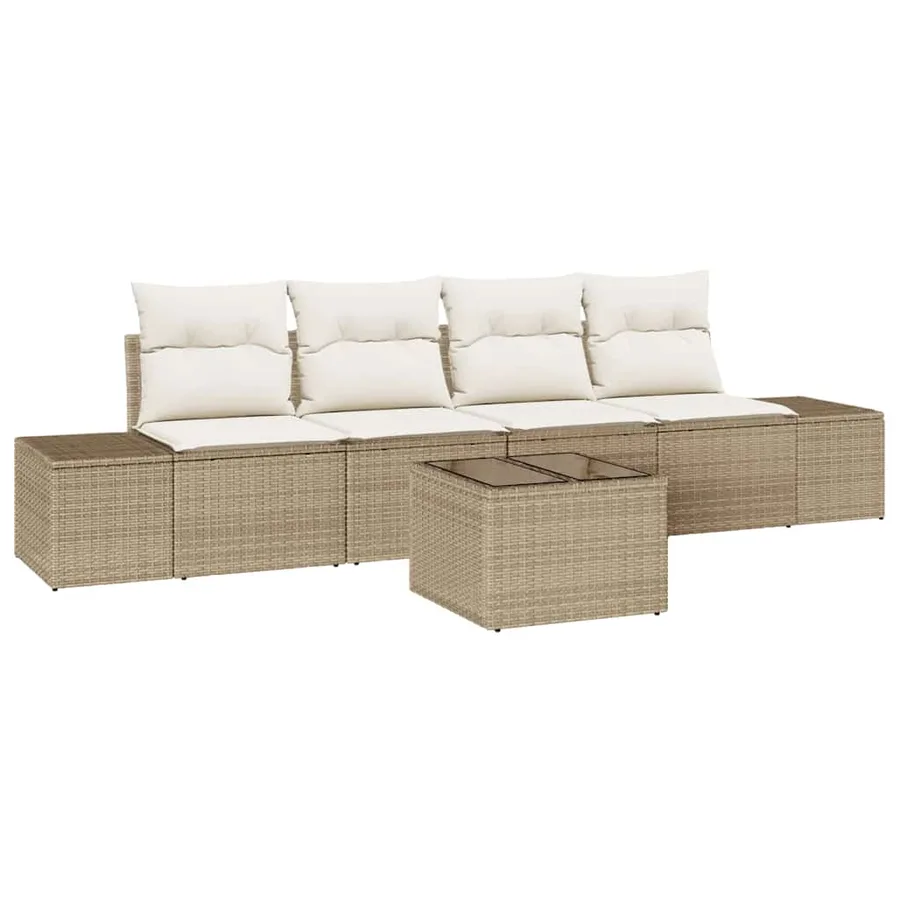Ensemble de canapé de jardin 5 pcs Beige et crème polyrotin - 2