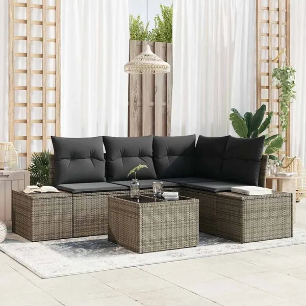 Ensemble de canapé de jardin avec stockage Gris clair polyrotin