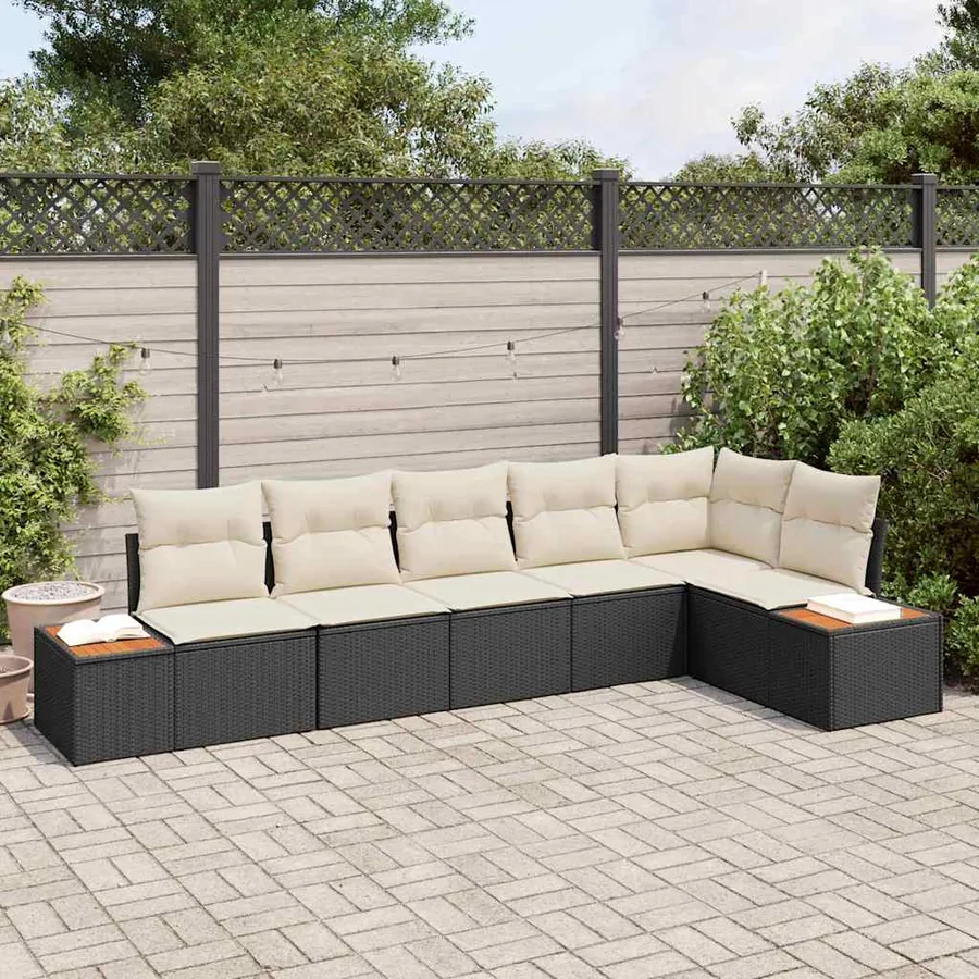 Ensemble de canapé de jardin avec coussin 6 pcs Noir Poly rotin