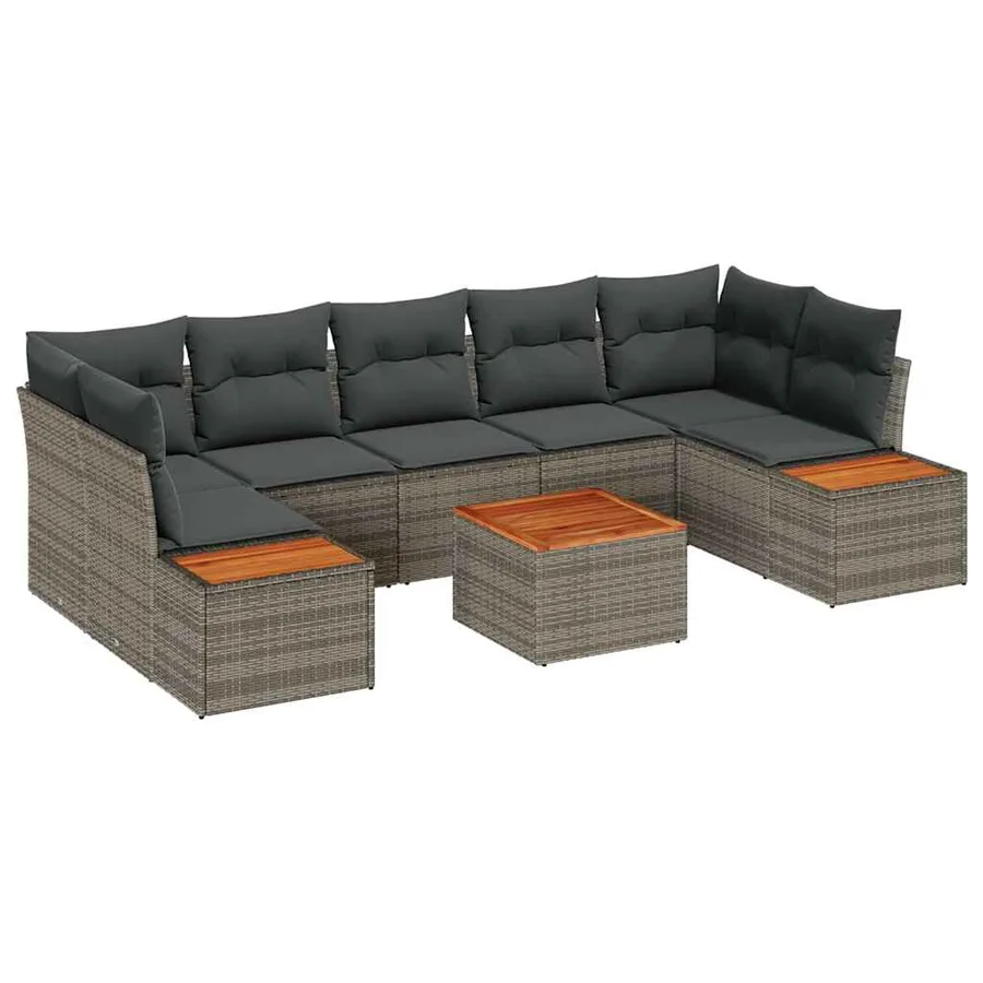 Ensemble de canapé de jardin avec coussin 8 pcs Gris Poly rotin - 2