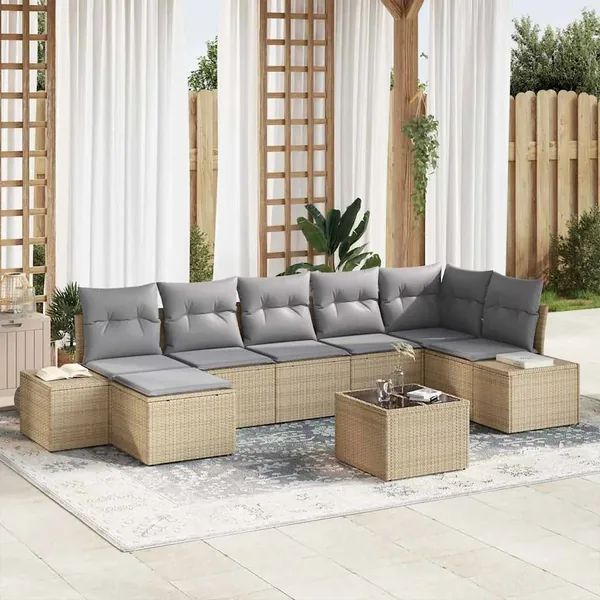 Ensemble de canapé de jardin avec coussin 7 pcs Beige polyrotin