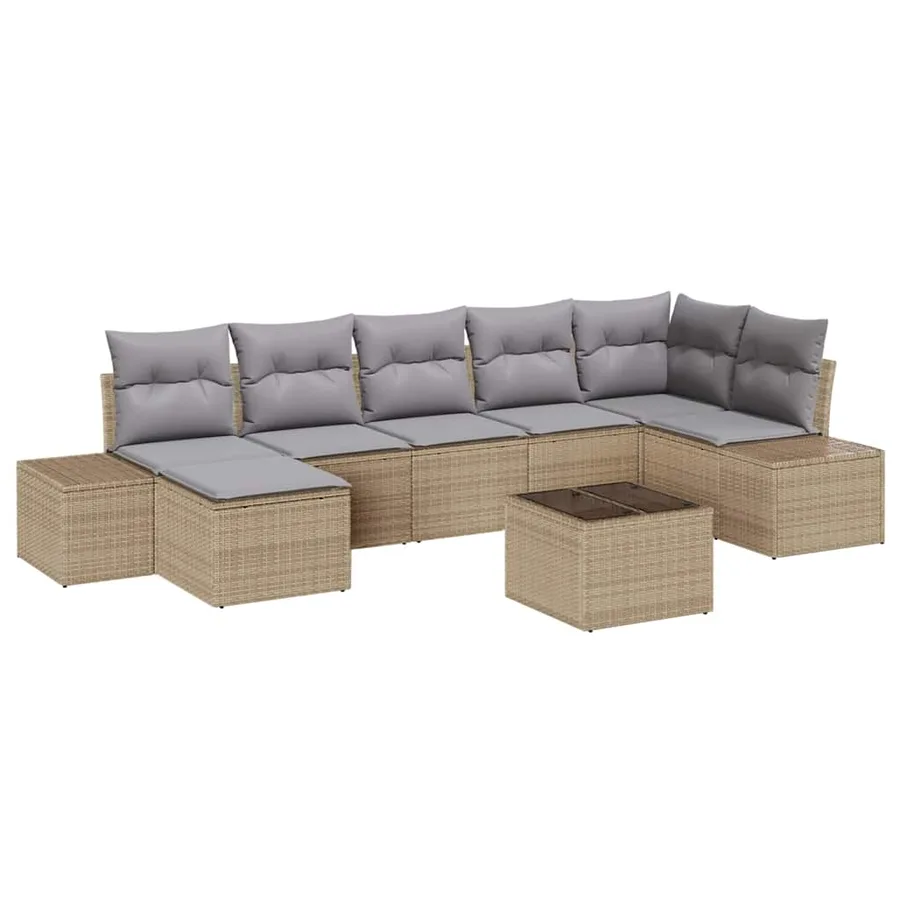 Ensemble de canapé de jardin avec coussin 7 pcs Beige polyrotin - 2