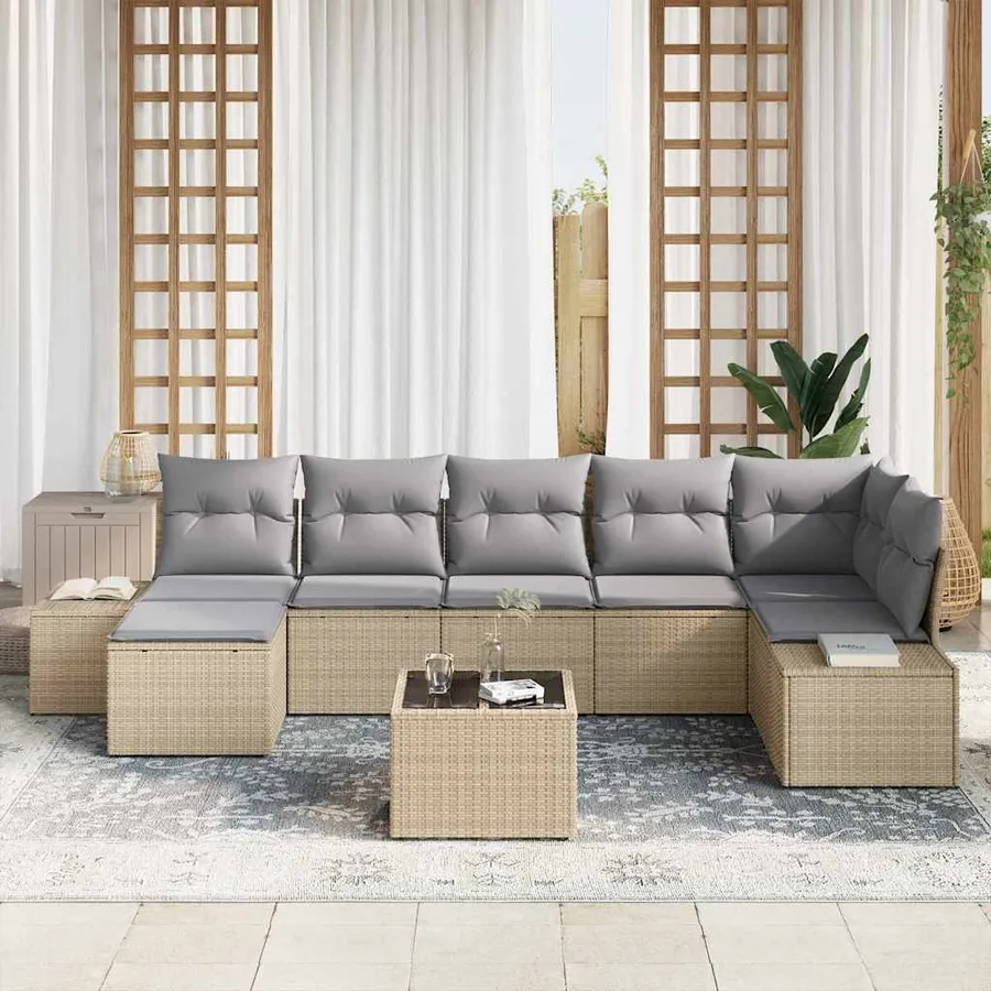 Ensemble de canapé de jardin avec coussin 7 pcs Beige polyrotin - 3