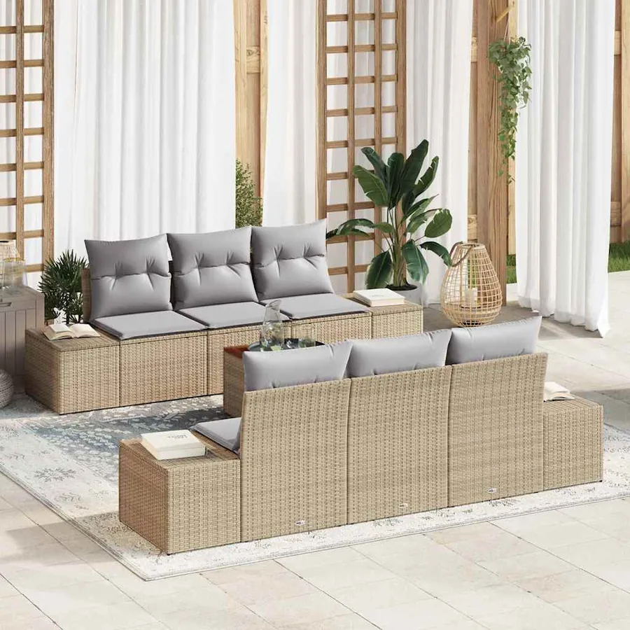 Ensemble de canapé de jardin 7 pcs Beige et Gris clair