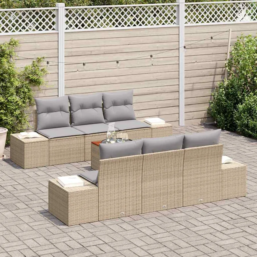 Ensemble de canapé de jardin 7 pcs Beige et Gris clair - 3