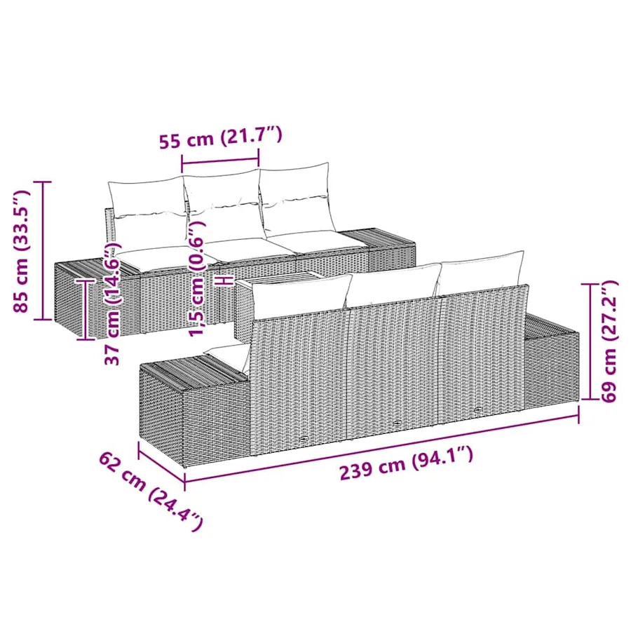 Ensemble de canapé de jardin 7 pcs Beige et Gris clair - 8