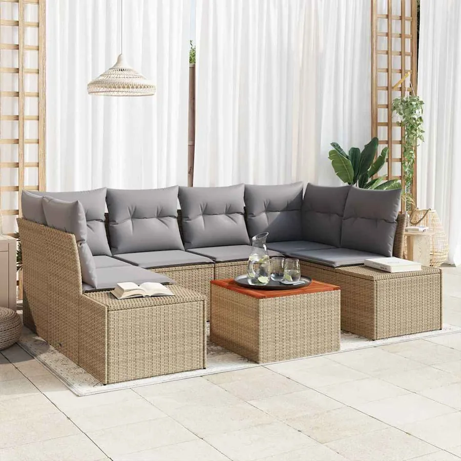 Ensemble de canapé de jardin 7 pcs Beige et Gris clair