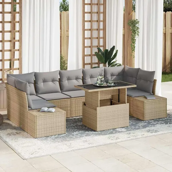 Ensemble de canapé de jardin 8 pcs Beige et Gris clair