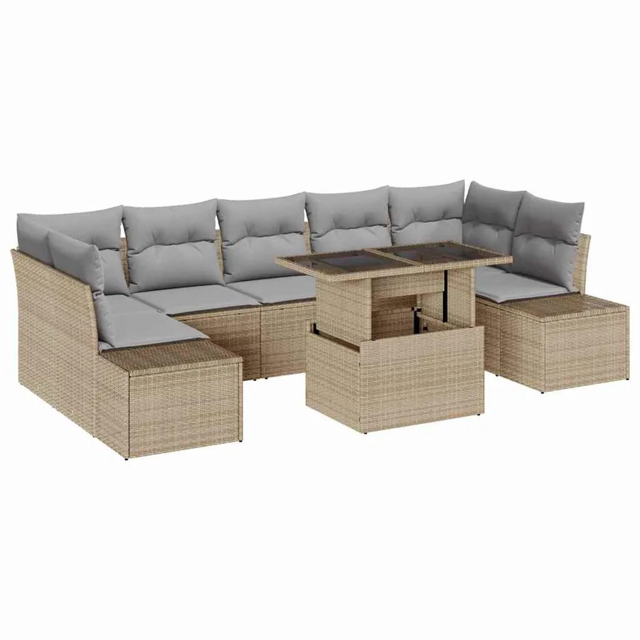 Ensemble de canapé de jardin 8 pcs Beige et Gris clair - 2