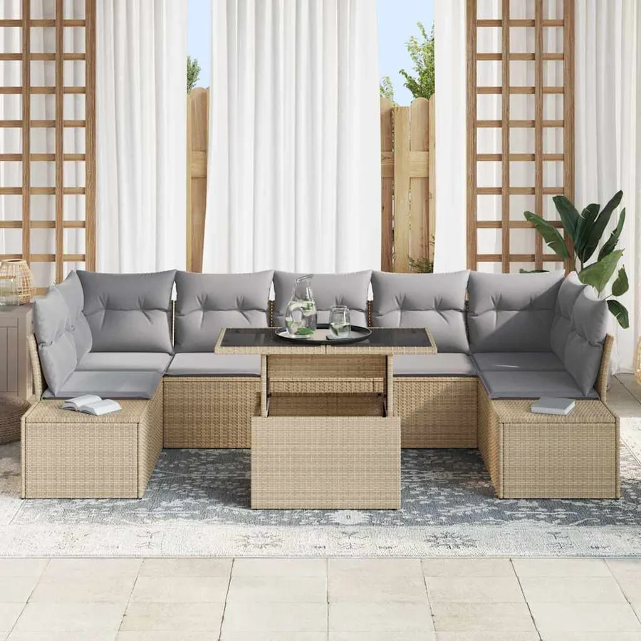 Ensemble de canapé de jardin 8 pcs Beige et Gris clair - 3