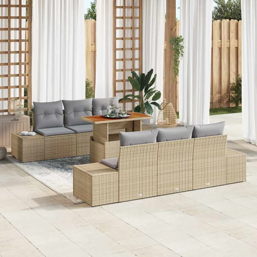 Ensemble de canapé de jardin 7 pcs Beige Poly rotin