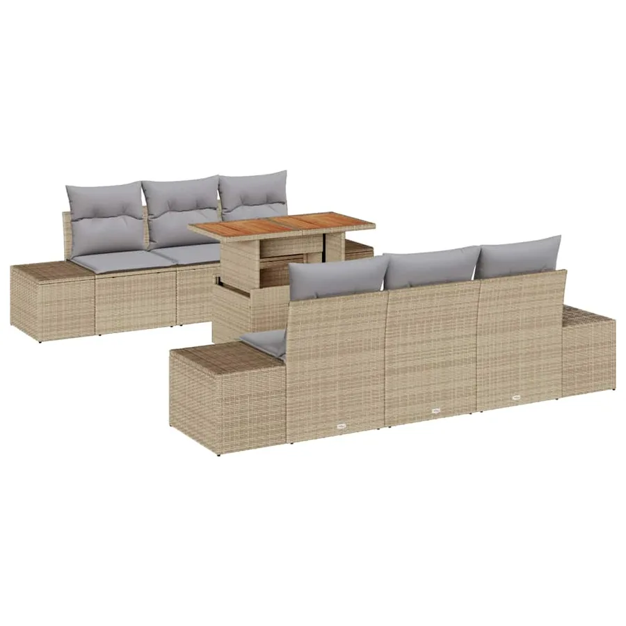 Ensemble de canapé de jardin 7 pcs Beige Poly rotin - 2