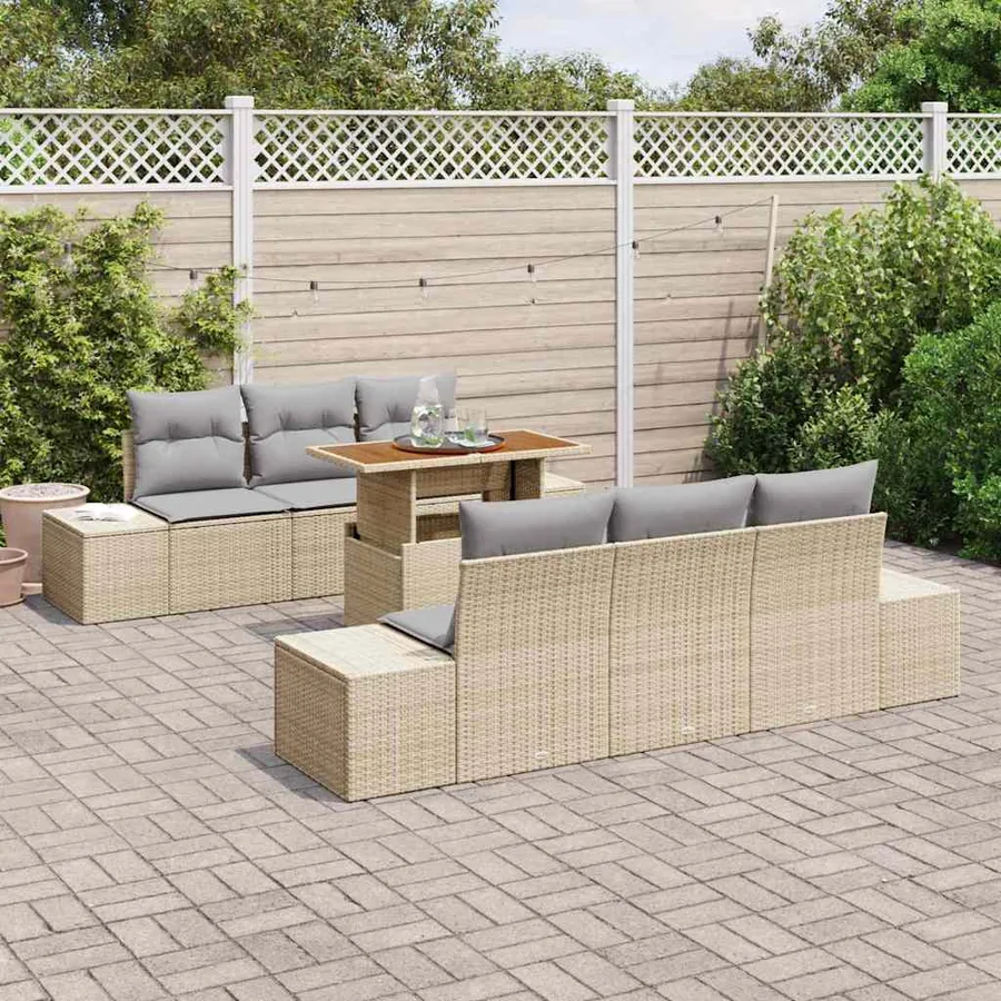 Ensemble de canapé de jardin 7 pcs Beige Poly rotin - 3