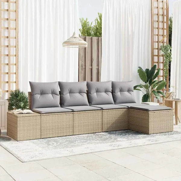 Ensemble de canapé de jardin 5 pcs Beige et Gris clair