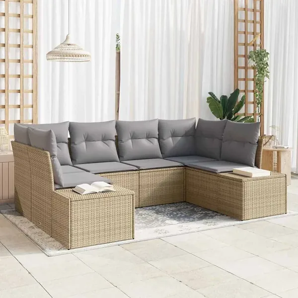 Ensemble de canapé de jardin 6 pcs Beige et Gris clair