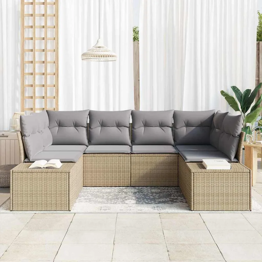Ensemble de canapé de jardin 6 pcs Beige et Gris clair - 3