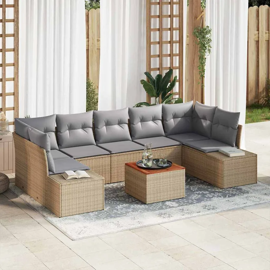 Ensemble de canapé de jardin 8 pcs Beige et Gris clair