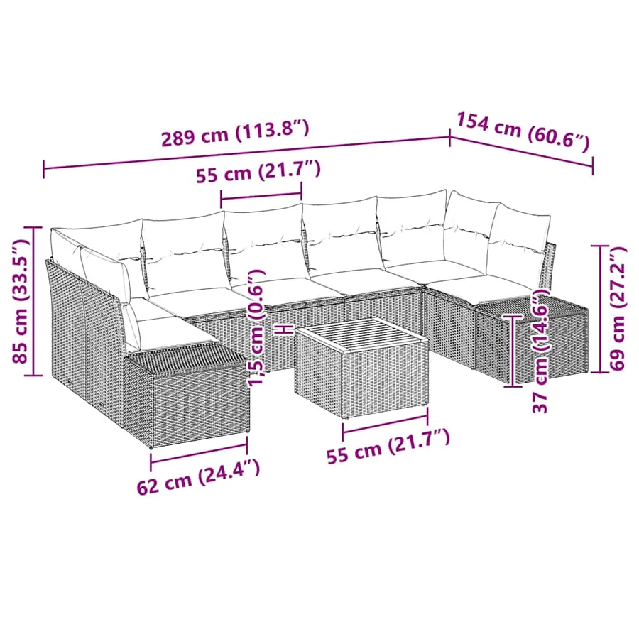 Ensemble de canapé de jardin 8 pcs Beige et Gris clair - 12