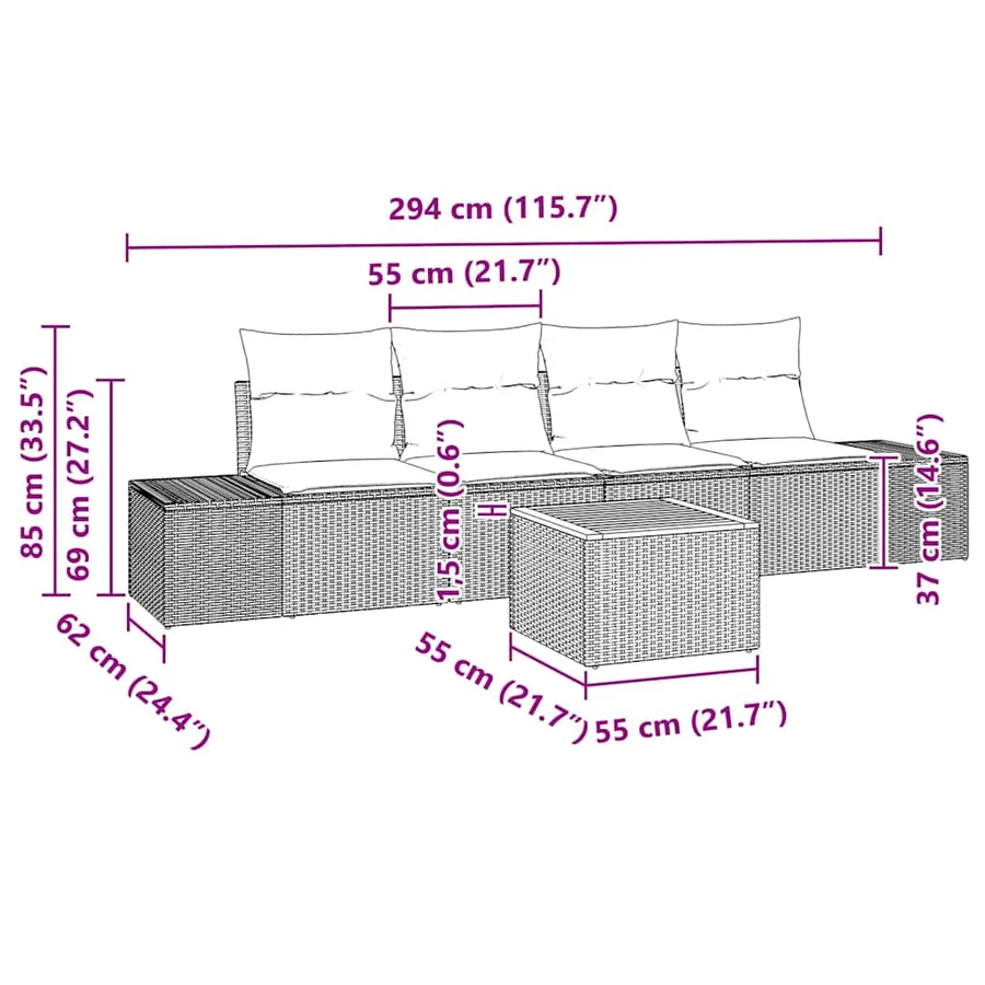 Ensemble de canapé de jardin 5 pcs Beige et Gris clair - 11