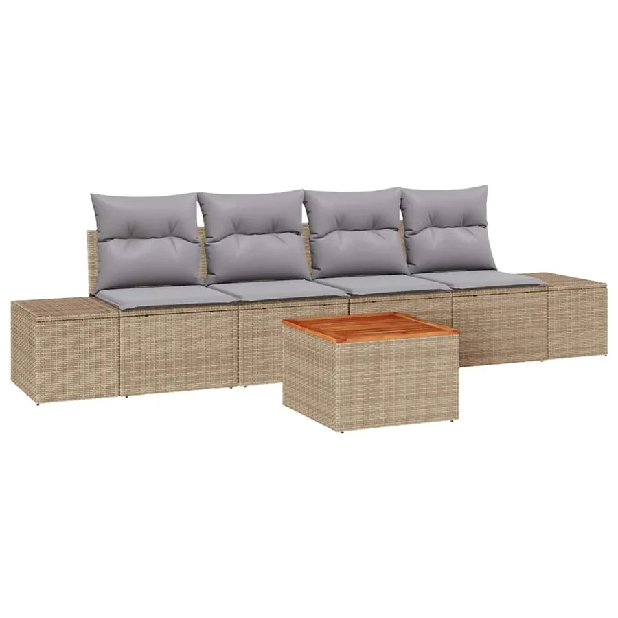 Ensemble de canapé de jardin 5 pcs Beige et Gris clair - 2